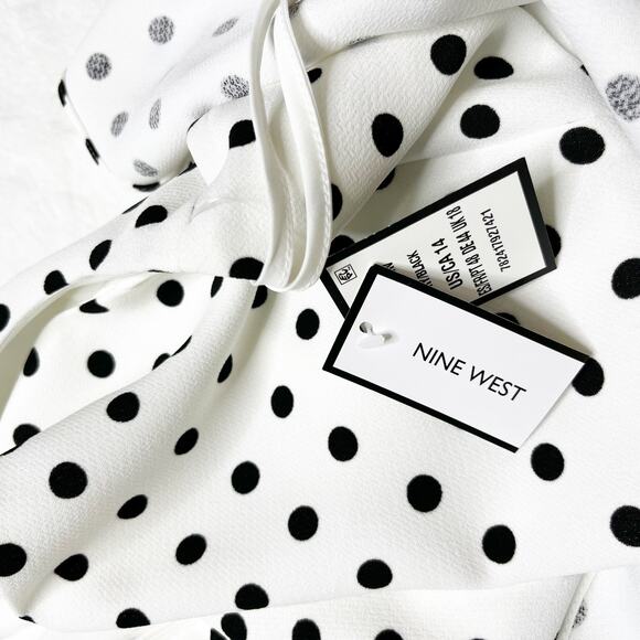 NEW NINE WEST White with Black Polka Dots Fitted Ruffled Sun Dress NWT size 14 - Picture 11 of 11